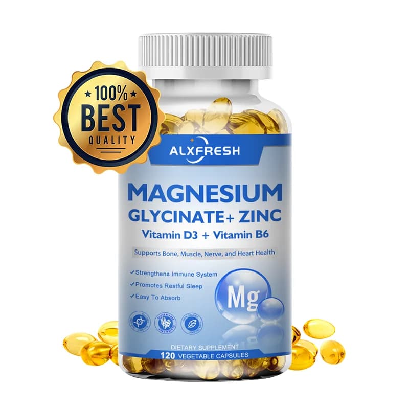 500 mg glycinate capsules with zinc, vitamin D3 B6 brain, memory, focus, sleep, nutritional suplement for calm support