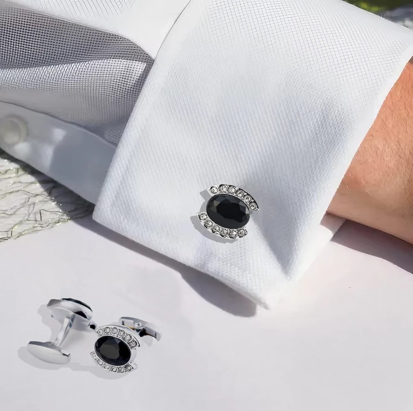 Birthstone Tuxedo Studs and Cufflinks Set Mens Suit Tuxedo Formal Dress Shirt Wedding Business Party Accessories