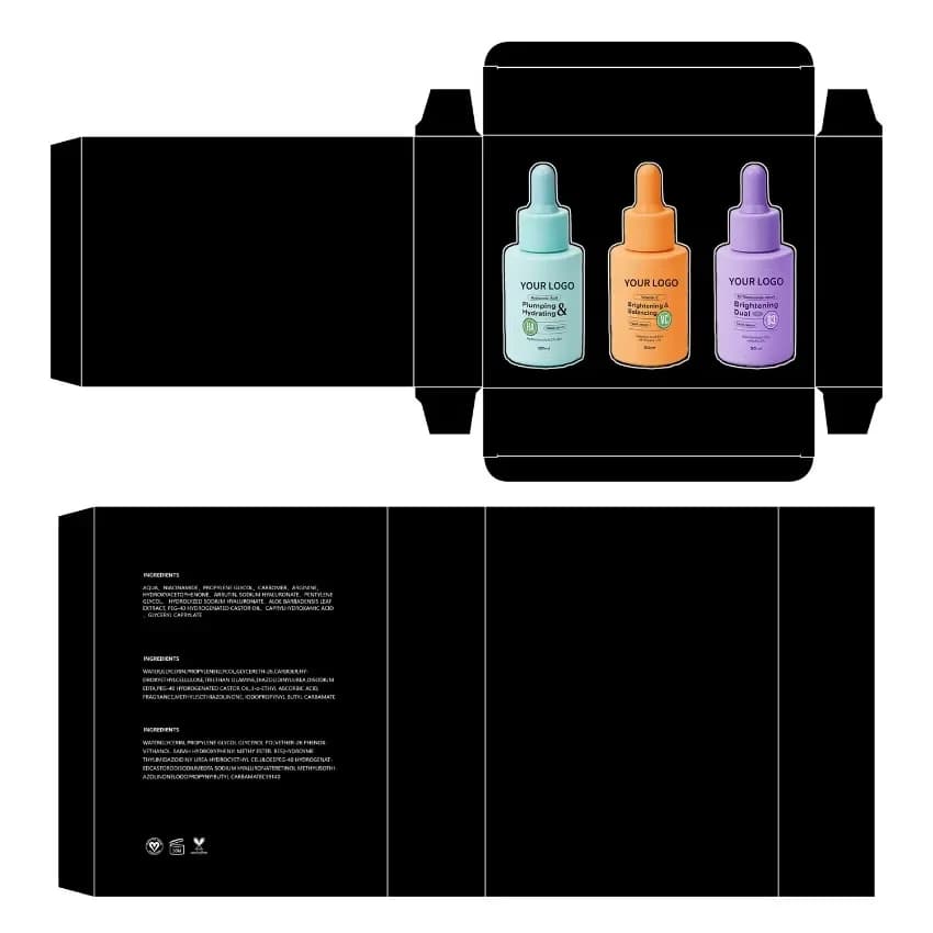 Etichetta privata Essenza da 3 pezzi Logo personalizzato Acido ialuronico Vitamina C Nicotinamide Sbiancante IlluminazioneCompensa all'ingrosso Cruelty Free