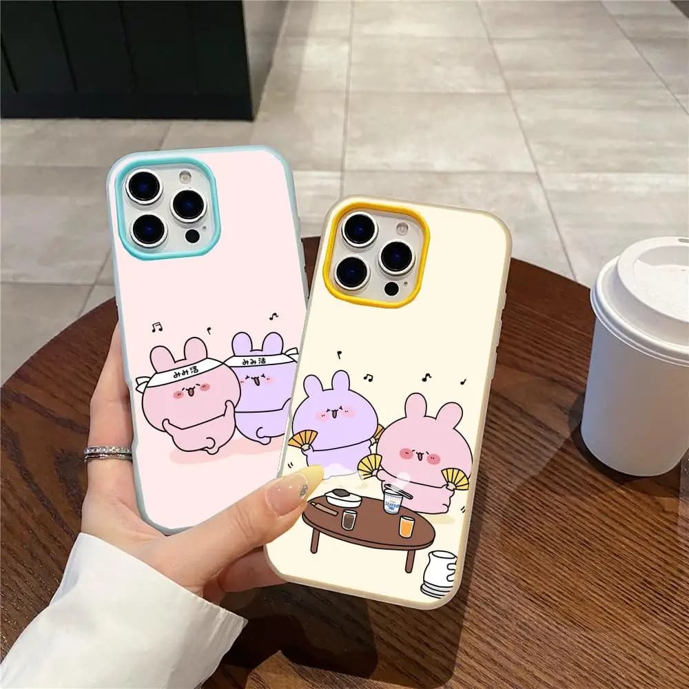 A-Asamichan Cute Bunny phone case in double-layer shockproof gel for iPhone 17 Pro Max, with soft and back TPU interior in PC