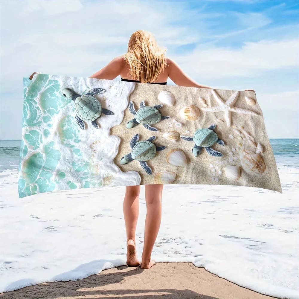 Telo mare tartaruga ad asciugatura rapida da 1 pezzo: progettato con tema oceano, conchiglie e tartarughe, adatto per viaggi, nuoto, campeggio