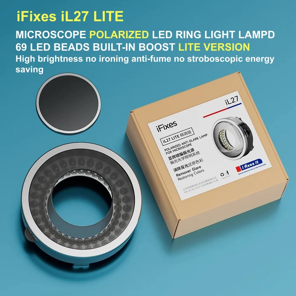 iFixes iL27 LITE Illuminatore per Microscopi con Anello LED Polarizzato Regolabile 69 LED Anti-Riflesso per Ripristino Colore Microscopi Stereoscopici