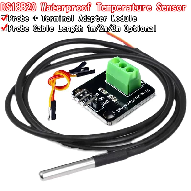 DS18B20 Kit modulo sensore di temperatura impermeabile cavo sensore digitale da 100CM adattatore terminale sonda in acciaio inossidabile per Arduino