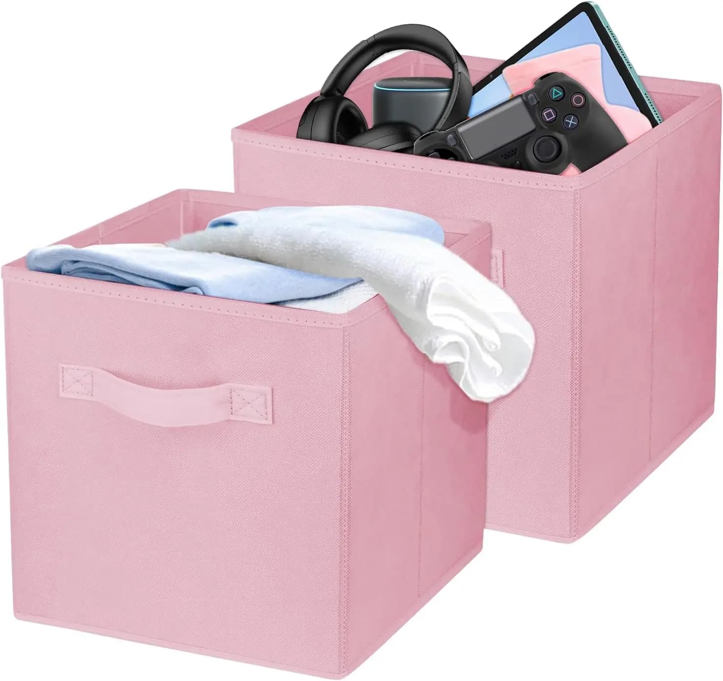 Set di 2 Cubi di Stoccaggio Pieghevoli da 10,5 Pollici, Contenitori in Tessuto per Armadio, Scaffali, Ufficio, Rosa