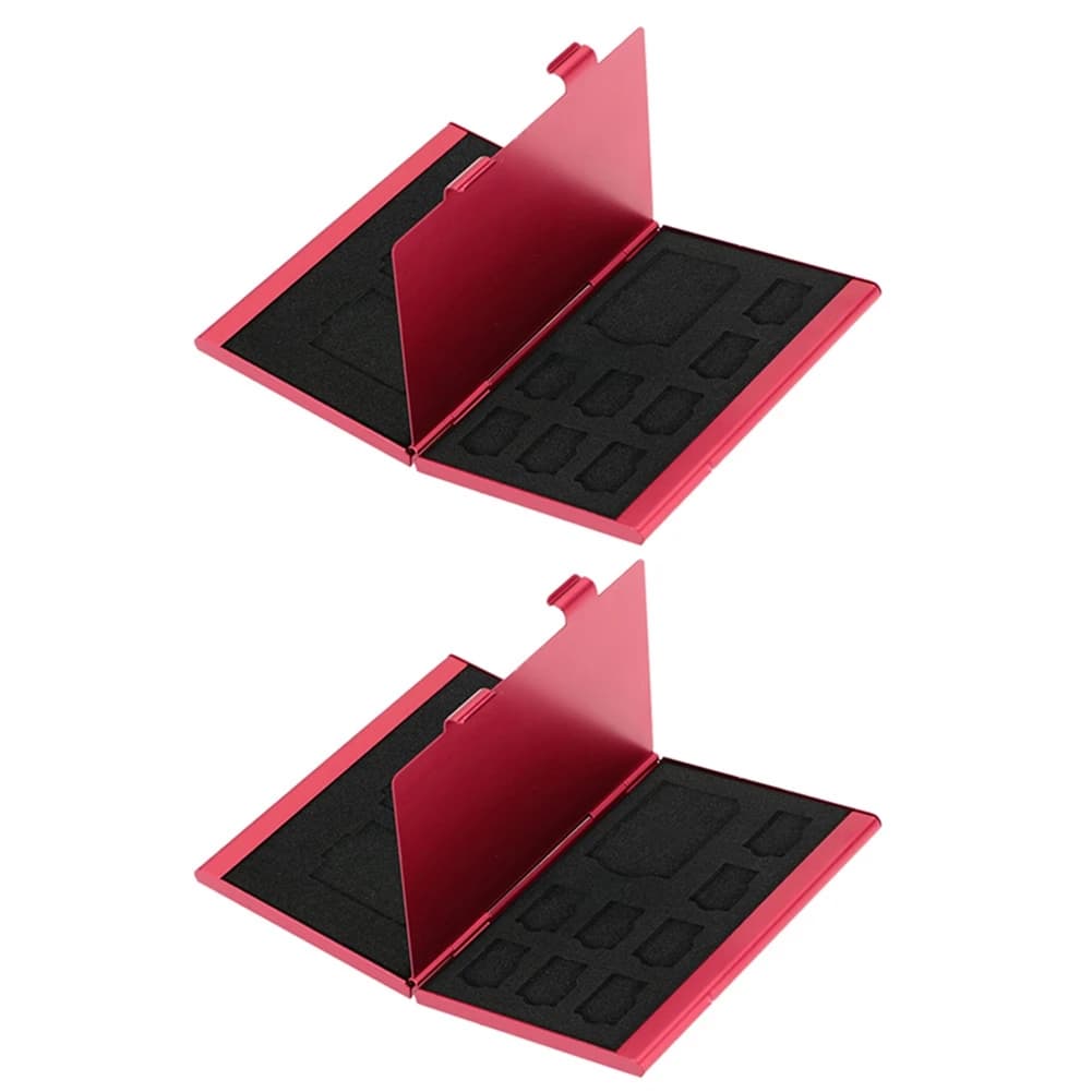 2X 12In 1 Scatola di immagazzinaggio in alluminio Custodia per scheda di memoria Portafoglio per 4 X SD Micro-SD SDHC SDXC MMC 8 X TF SIM Card (Rosso)