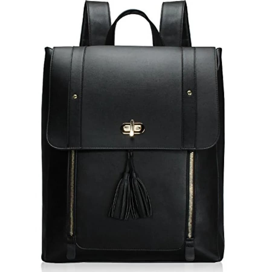 Upgraded Version Women PU Leather Backpack 15.6 Inch Laptop Backpack Vintage College Rucksack Bag Black