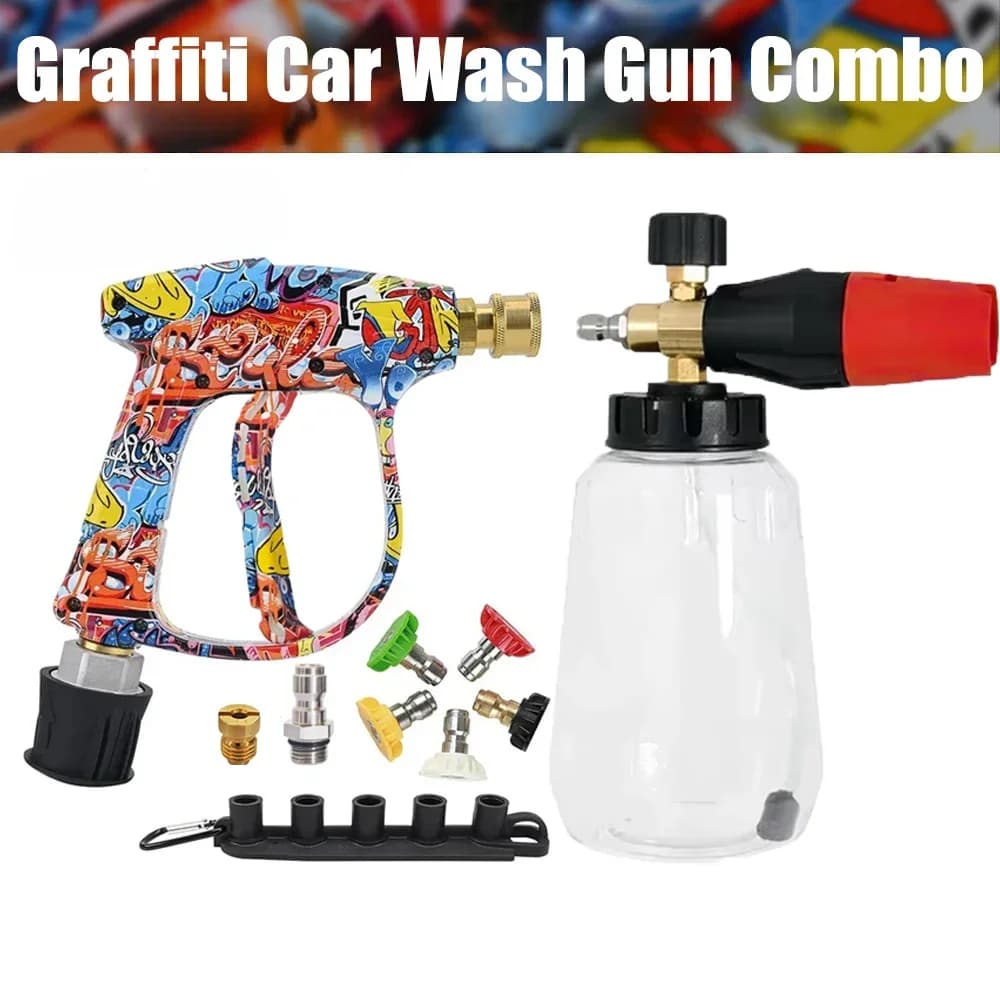 High Pressure Foam Gun Set Graffiti Design - Multibrand suitable for Karcher/Bosch/Nilfisk, ergonomic handle, car/camper/camion cleaning kit
