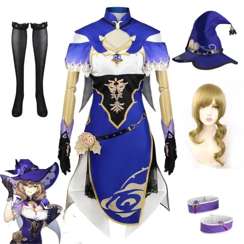 Costume da strega viola per adulti, uniforme di carnevale, costume di Halloween Lisa per donne, costume cosplay di Lisa dal gioco Genshin Impact.