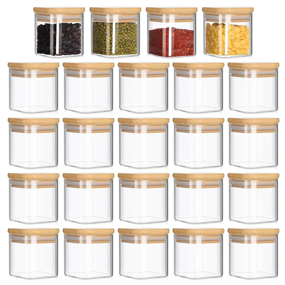 4oz 6Packs Glass Jars Set with Minimalist Spice Labels, Square Spice Jars, Food Storage Container Canisters