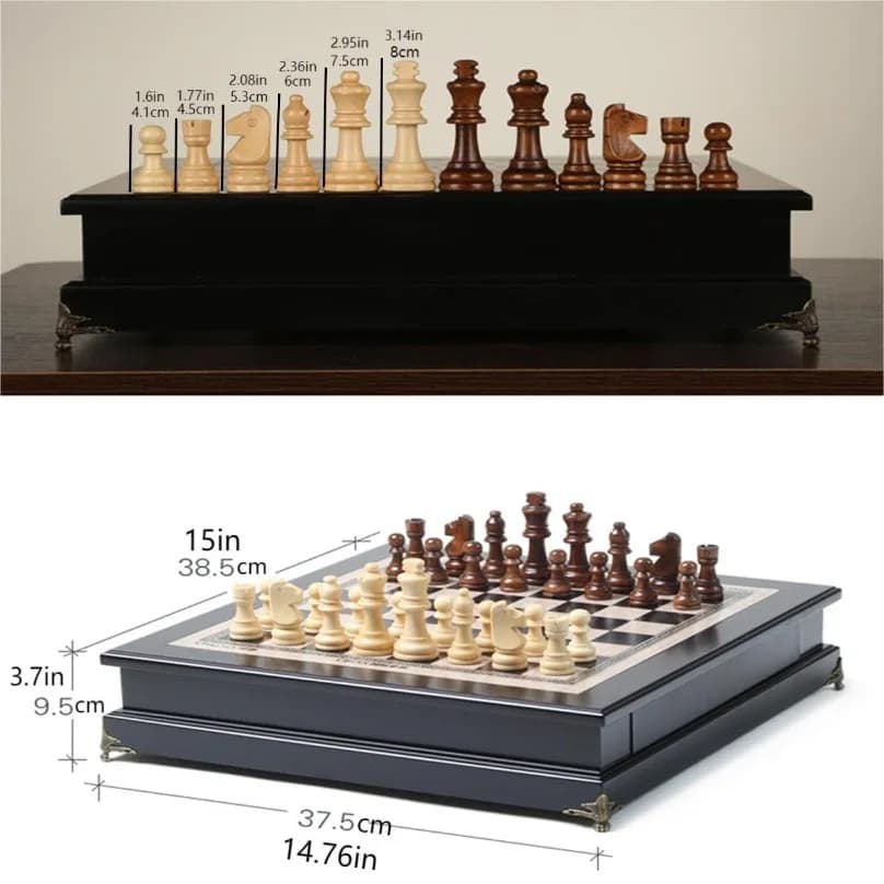 Wooden International Chess Set with Drawer Storage, Premium Tournament Chess Board Pieces Kit for Student Gift Puzzle Game