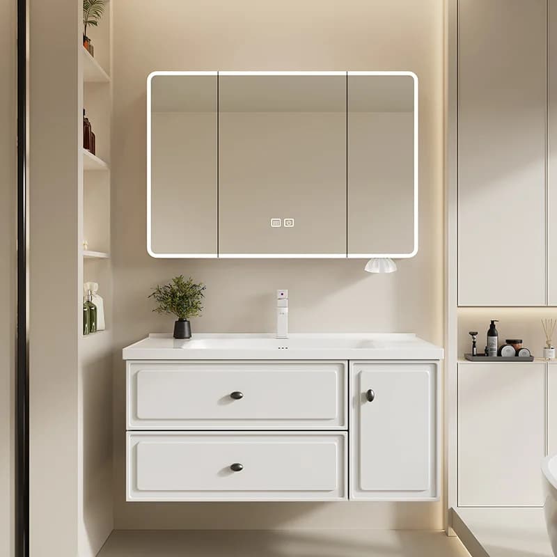 Mobile da bagno bianco con spazio per lavabo in ceramica, mobiletto da bagno in lega di alluminio, set di mobili per lavabo in ceramica integrato