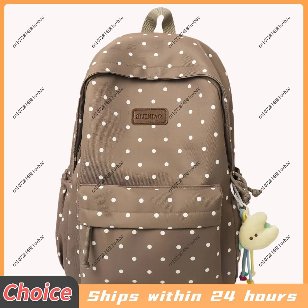 Cute Polka Dot Laptop Backpack Large Capacity Travel Backpack Bookbag for Female Elementary & Middle Students