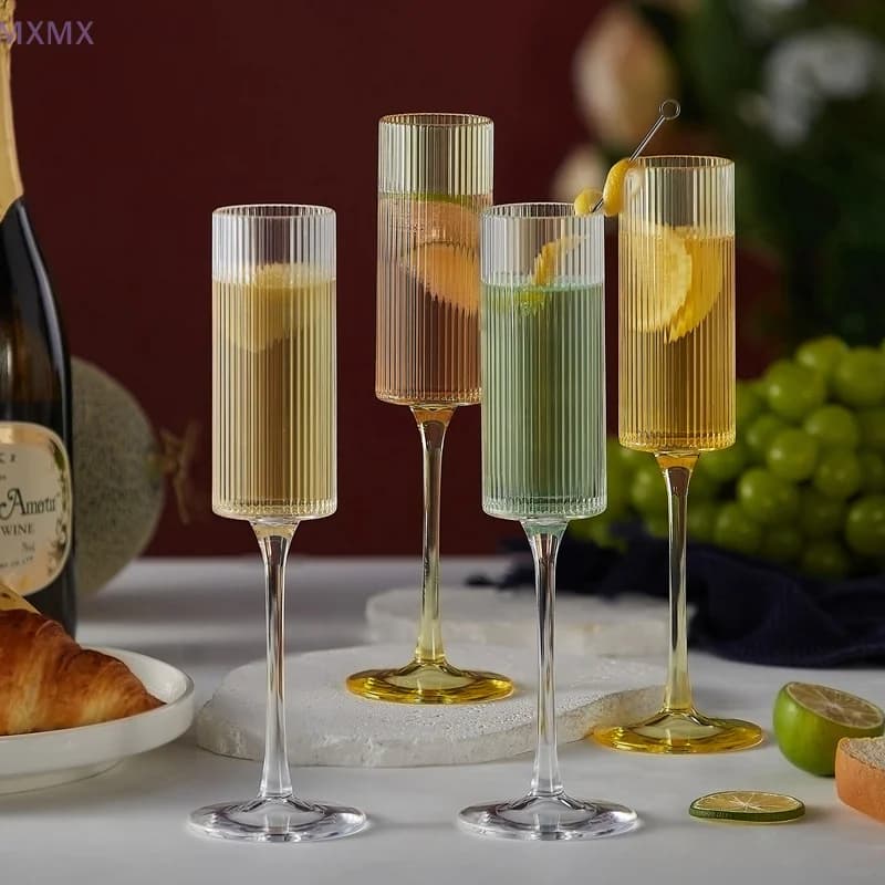 Calice di plastica trasparente a strisce da 175 ml Bicchiere da vino infrangibile Tazza da champagne da cocktail di lusso per bicchieri da festa