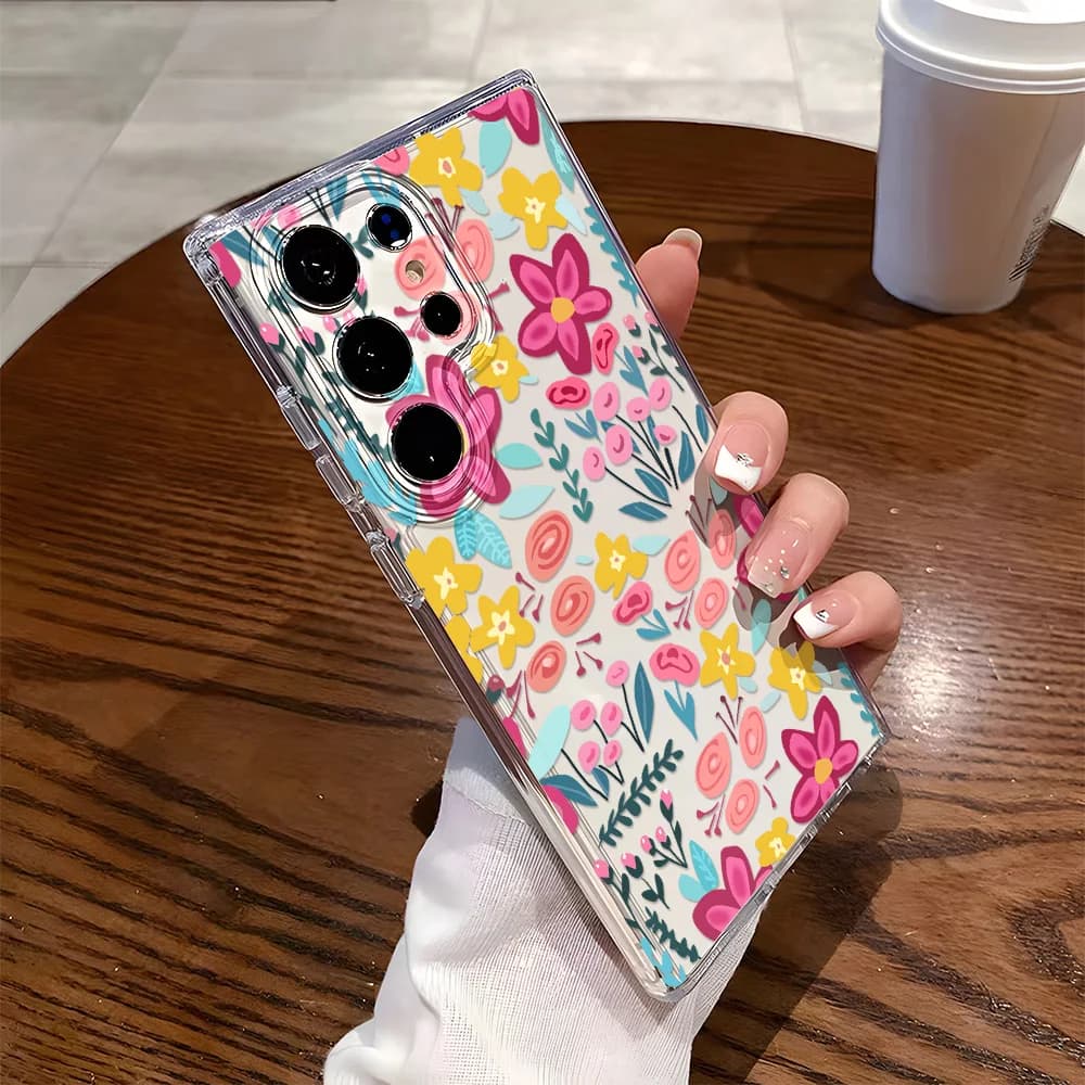 Custodia trasparente per Samsung S23 S22 S25 S24 Ultra A56 5G A55 A54 A53 A36 A35 A34 A33 A26 A16 A15 A06 A05 Fiore carino Custodia morbida in TPU