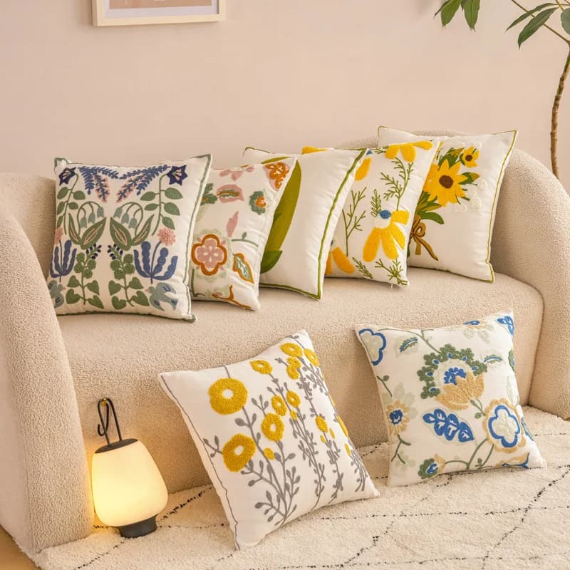 Embroidered Throw Pillow Cover Decorative Pillow Cover Aesthetic Design Boho Spring Summer Pillowcase for Living Room Sofa Bed