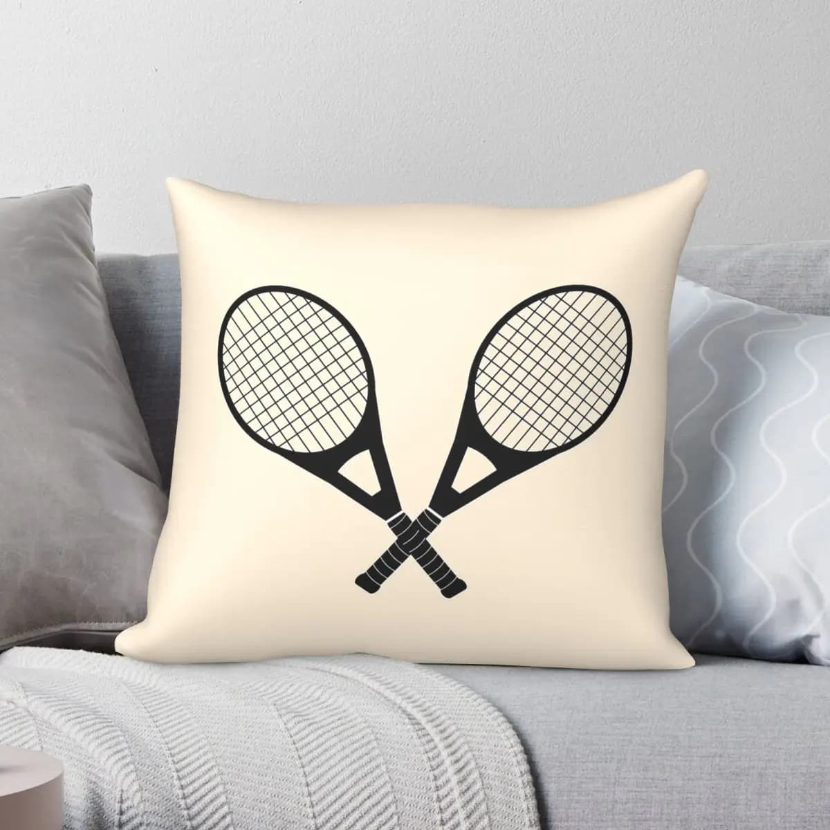 Federa per cuscino a forma di racchetta da tennis, in poliestere, lino, velluto, con cerniera, decorativa, per la casa