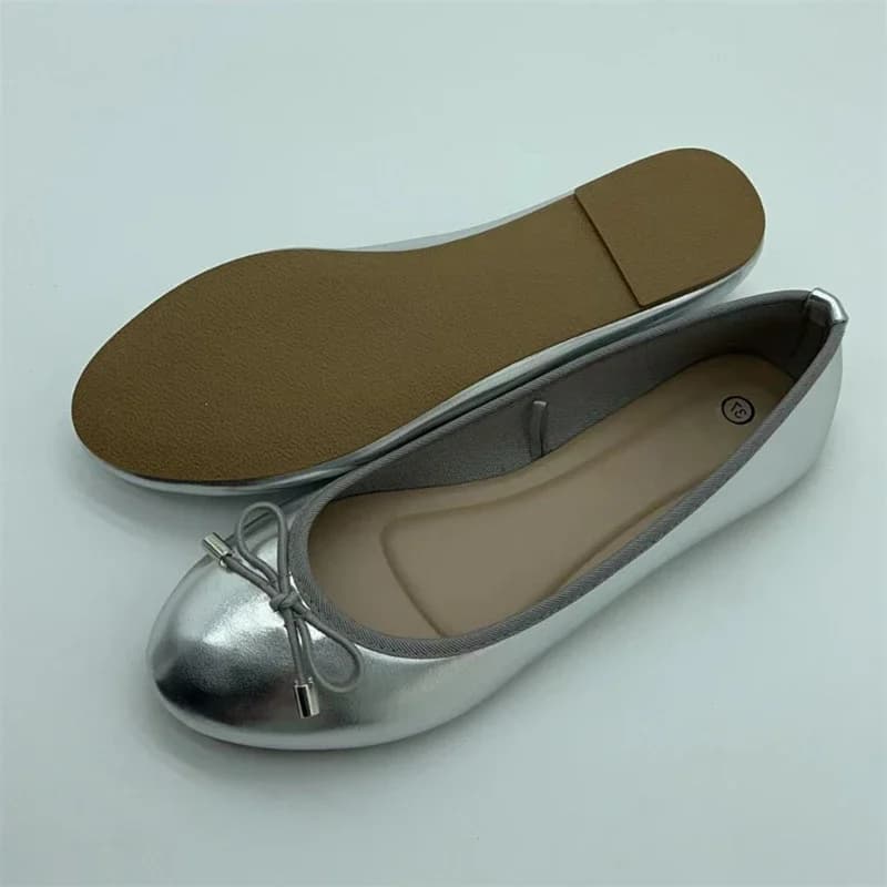 Eilyken Eleganti Ballerine da Donna con Fiocco, Punta Rotonda, Comode e Senza Lacci, Mules Eleganti in Oro e Argento