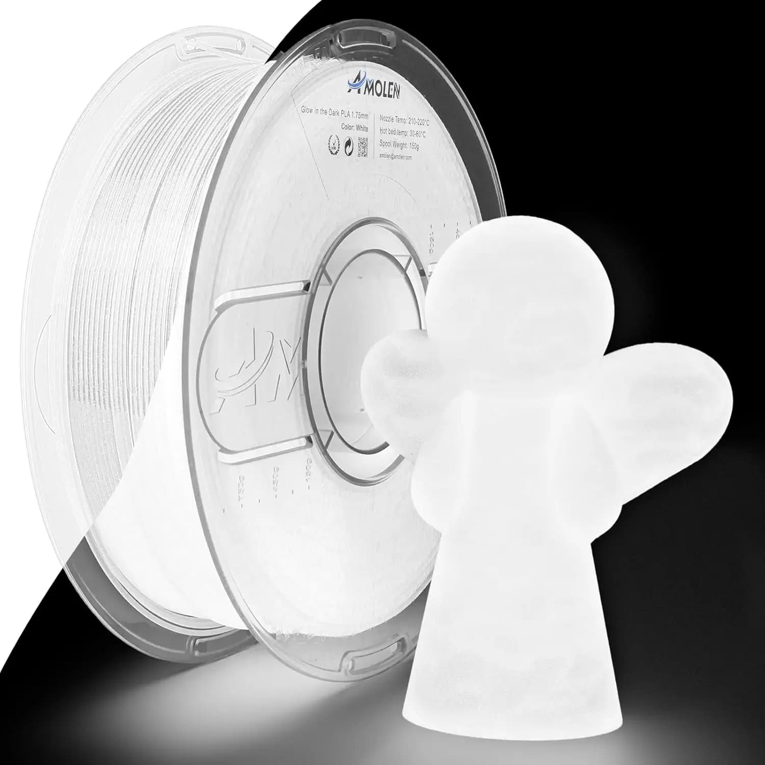 Filament PLA White Fluorescent 1.75mm, 1kg Coil for FDM 3D Printers, High Precision +/-0.02mm