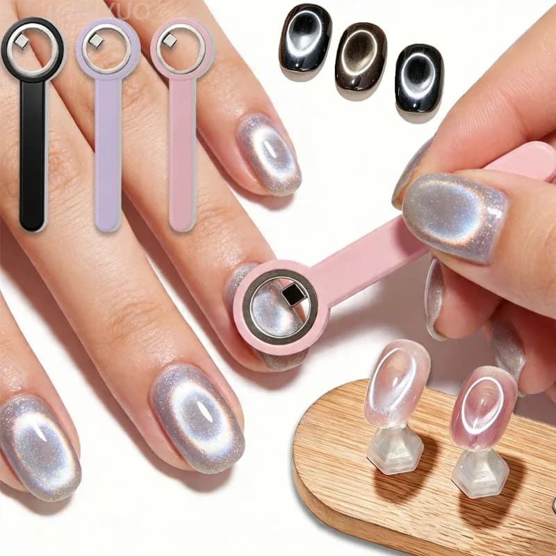 Anello Magnetico Halo per Unghie Effetto Occhio di Gatto, Strumento Magnetico Rotondo con Manico per Smalto Gel UV, Attrezzi per Nail Art Fai-da-Te
