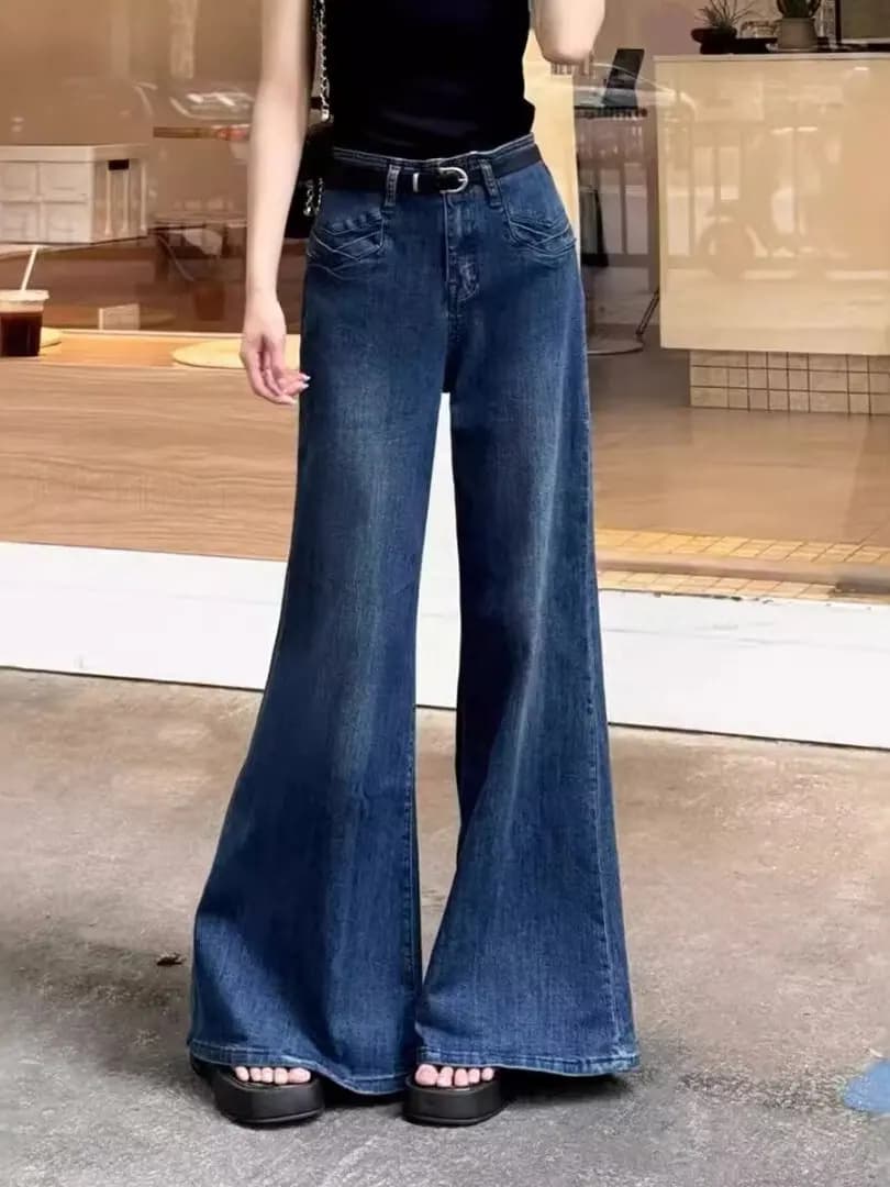 Jeans a Zampa d'Elefante a Vita Alta da Donna Taglie Forti, Pantaloni a Gamba Larga che Nascondono le Forme, Nuovo Stile Primavera 2025, Comodi Pantaloni in Denim