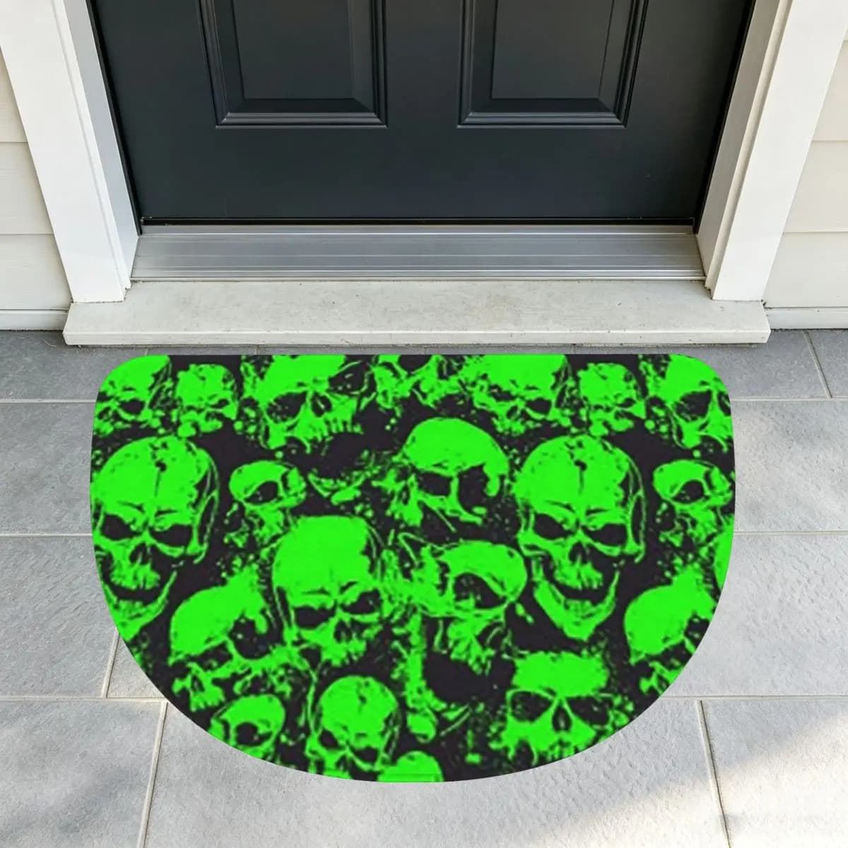 Ghost Skull Print Luminous Horror Night Halloween Soft Flannel Half Round Doormat Non Slip Bathroom Mat Absorbent Floor Carpet
