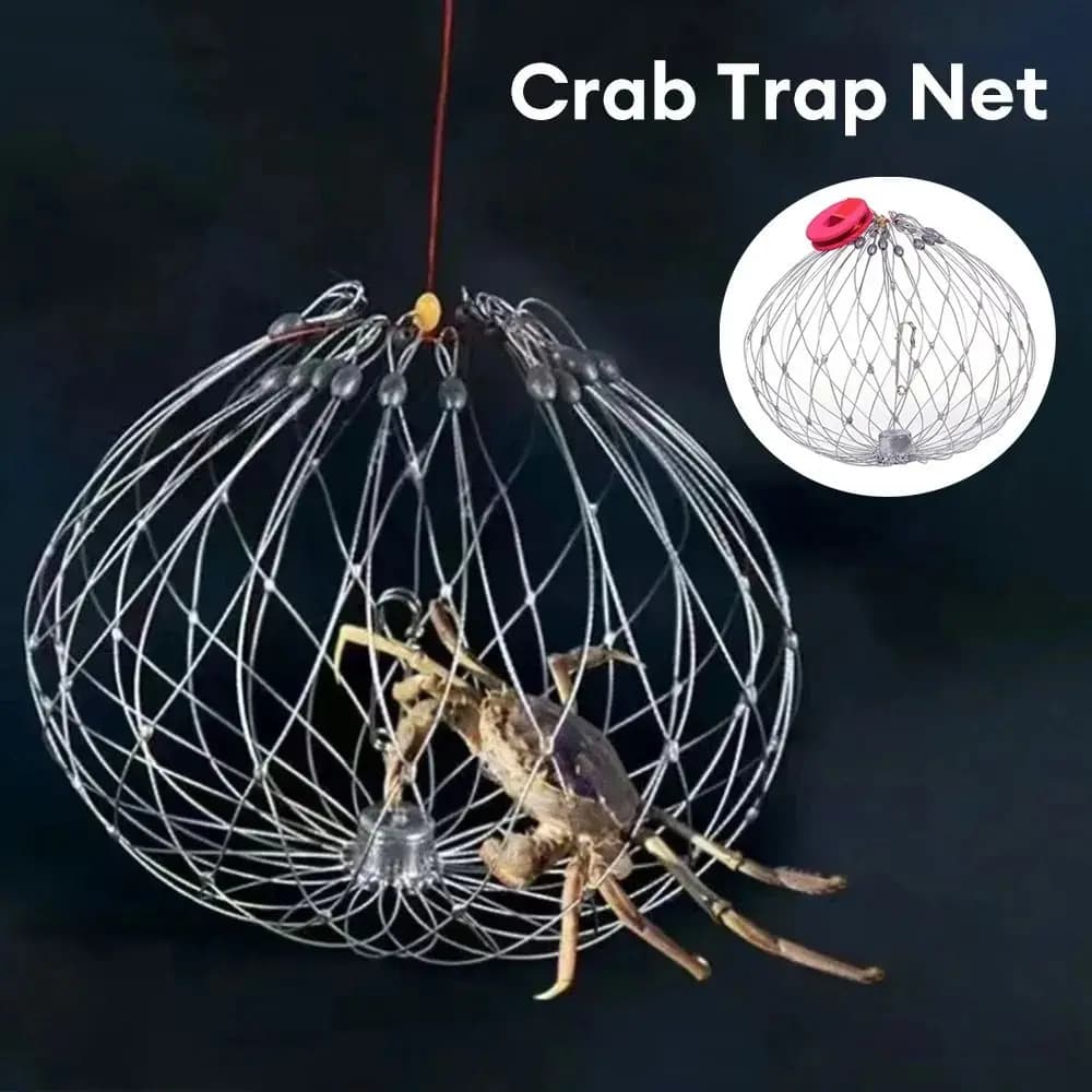 1 Pezzo Rete Trappola per Granchi in Filo d'Acciaio, Gabbia da Pesca Automatica con Apertura e Chiusura in Acciaio Inossidabile 52/72cm, Accessori per la Pesca all'Aperto