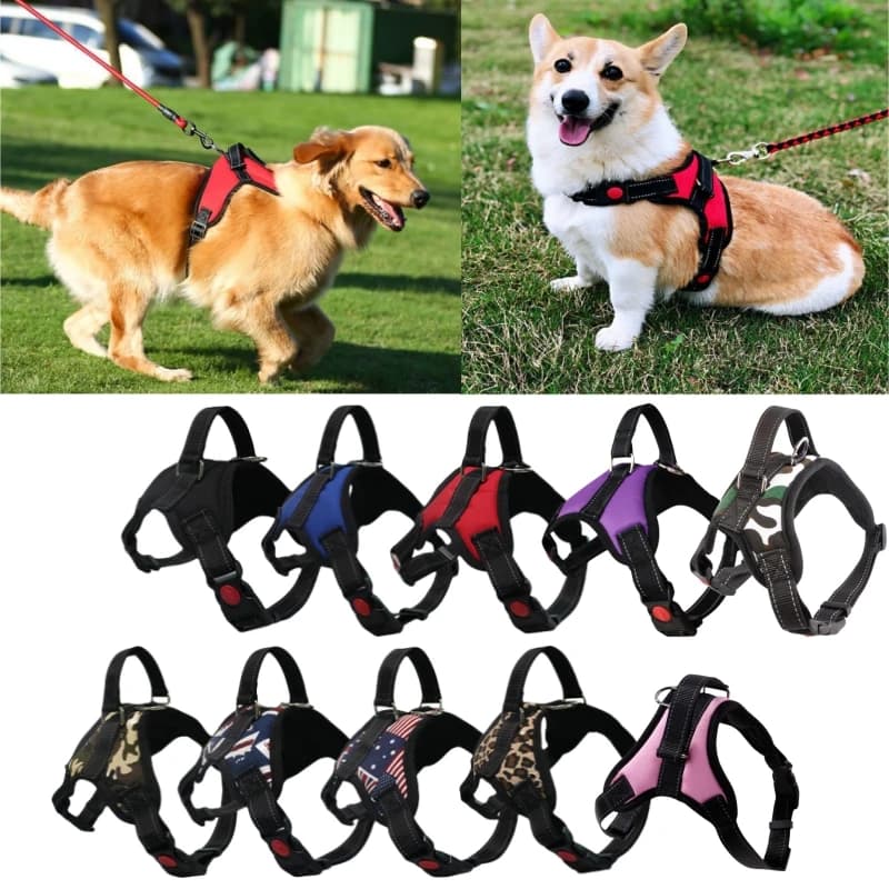 Dog Harness Vest Adjustable Pet Chest Strap Reflective Outdoor Training Dog Collars Harness Lead for Small Medium Large Dogs