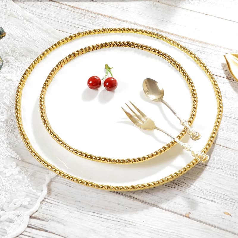 Piatto gourmet in ceramica bianca perla placcata argento artigianale in stile europeo, piatto per la disposizione di frutta secca e frutta secca, piatto piatto