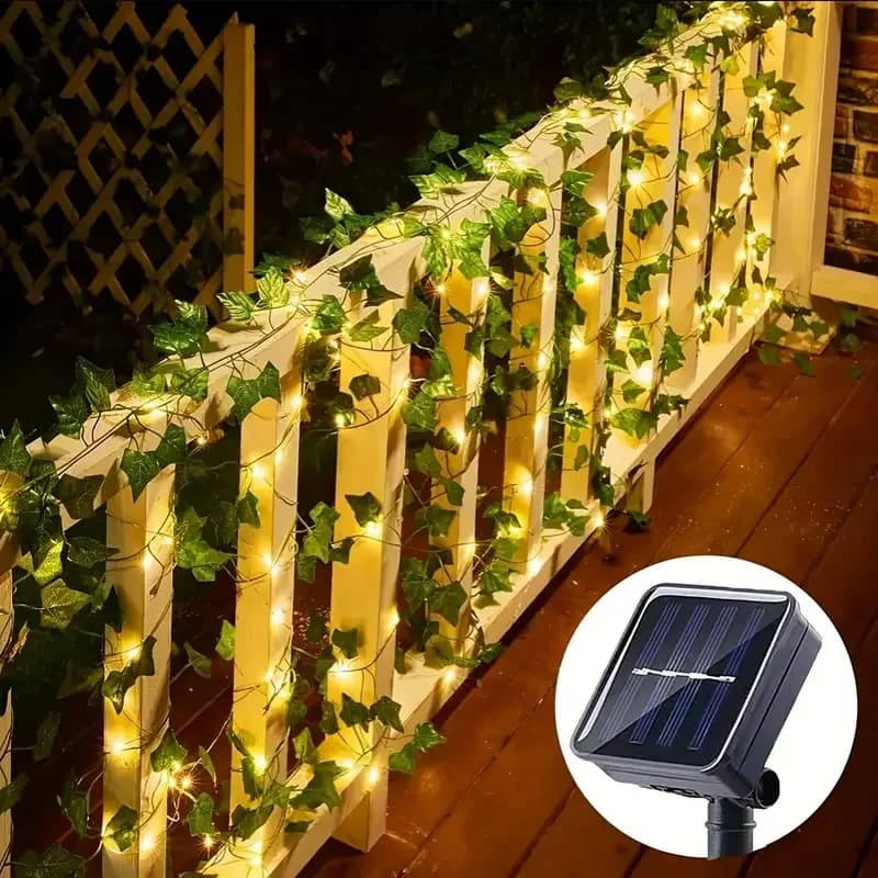 Luci a Stringa LED Solari a Forma di Foglie Verdi, Design Festivo a Edera per Esterni, 8 Modalità per Decorazioni Natalizie e di Halloween