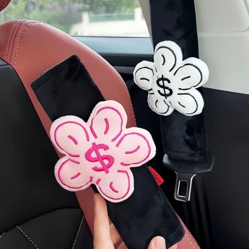Copri Cintura di Sicurezza Universale in Peluche con Design Floreale, Imbottitura Ultra-Morbida per Cintura Auto, Anti-Sfregamento e Anti-Usura
