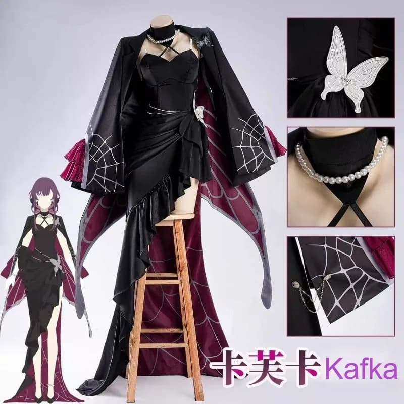 Costume Cosplay del Gioco Honkai Star Rail Kafka, Abito Lungo Elegante, Set Completo per Donne, per Halloween e Feste in Maschera