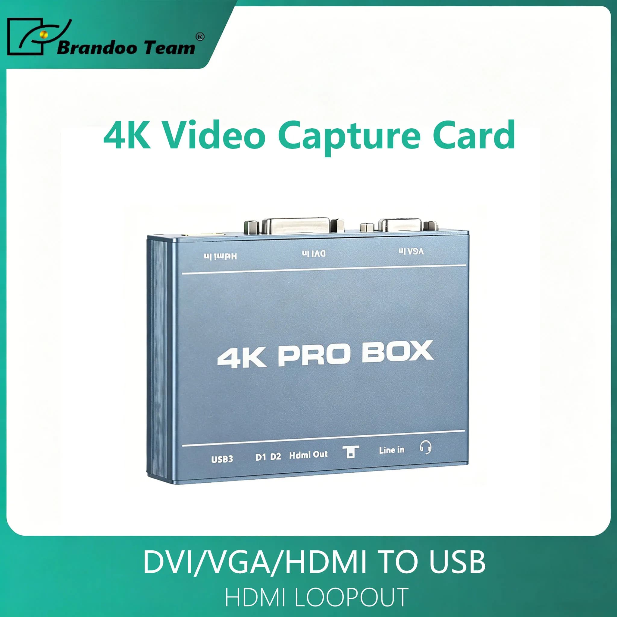Scheda di acquisizione video DVI HDMI VGA a USB3.0 4K PRO BOX, dispositivo di acquisizione video HD con uscita HDMI loop-out 1080P 60fps, plug and play HD AV