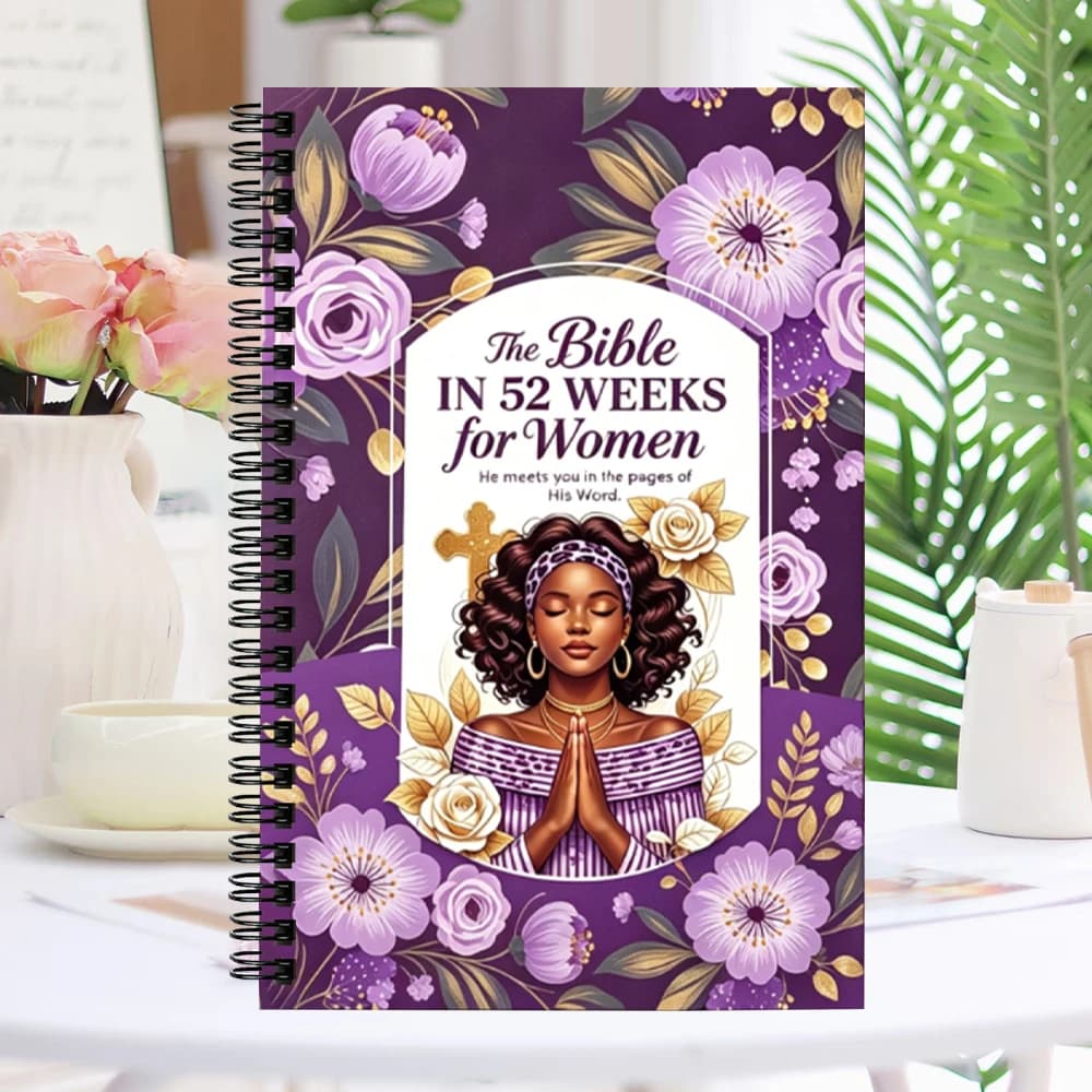 Agenda per lo studio della Bibbia da 52 settimane per donne, quaderno con spirale, diario della fede floreale viola, regalo per laurea / festa della mamma