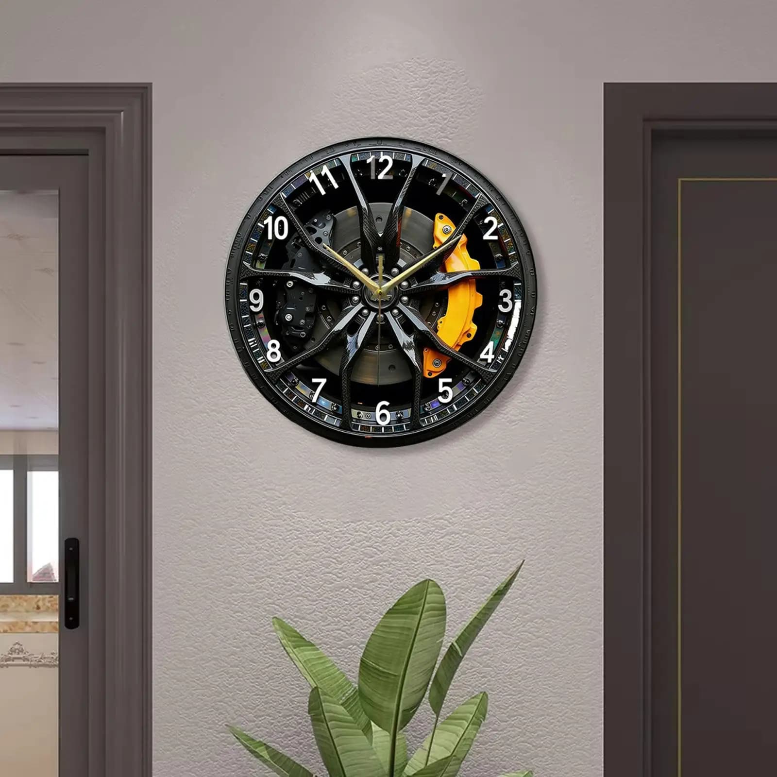 Orologio da Parete 2D a Forma di Cerchione Auto, Decorazione Silenziosa Rotonda da Appendere per Studio