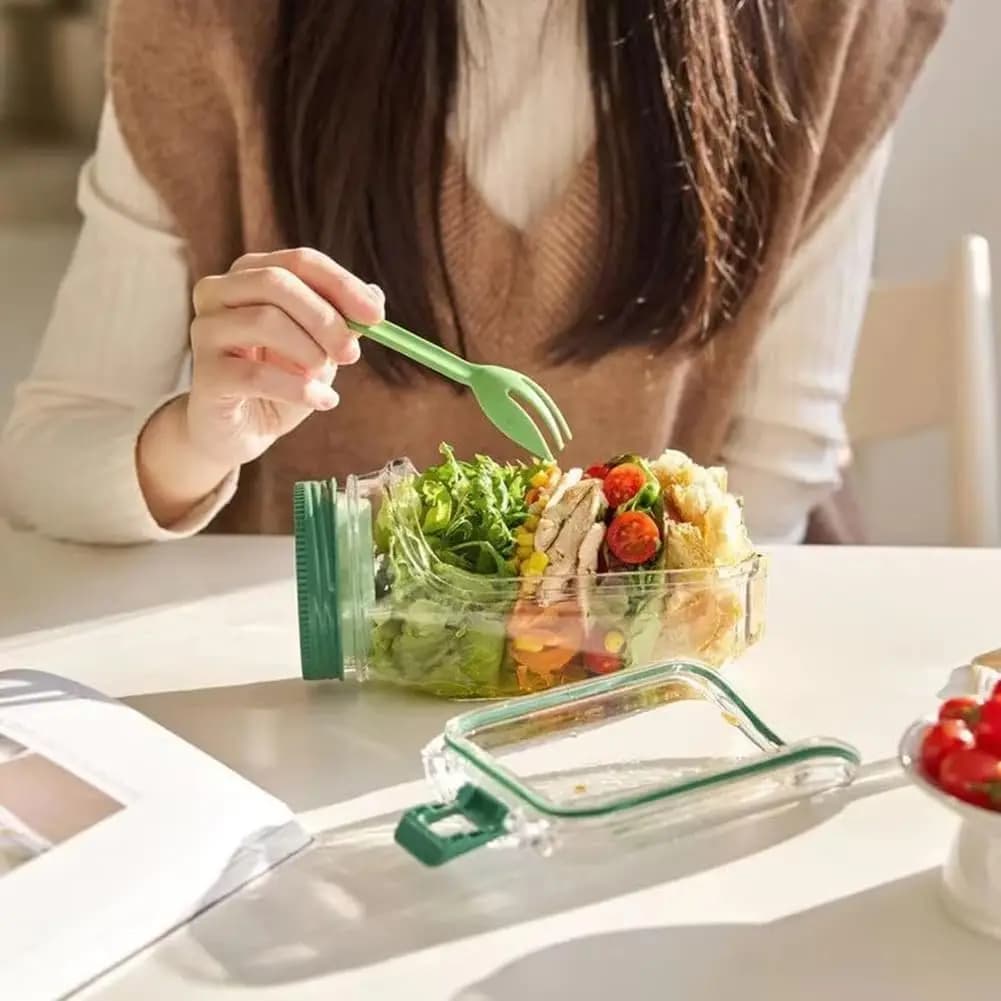 Contenitore portatile all-in-one per cialde per insalata con 2 cucchiai Contenitore per avena a prova di perdite Riutilizzabile Mantieni la preparazione dei pasti fresca e fresca