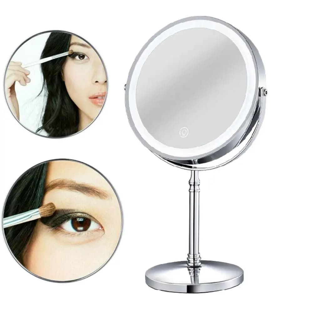 Specchio da Bagno con Luce LED, Specchio Cosmetico Rotondo Bifacciale, Specchio da Tavolo 8 Pollici con Ingrandimento 10X per Casa
