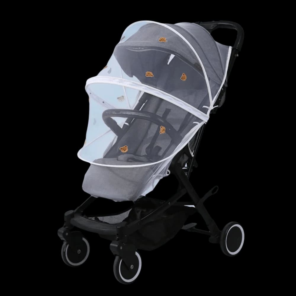 Nuova Zanzariera Ventilata per Passeggino con Cerniera, Zanzariera Pieghevole per Passeggino con Ricamo Cartone Animato, Copertura Antizanzare per Bambini