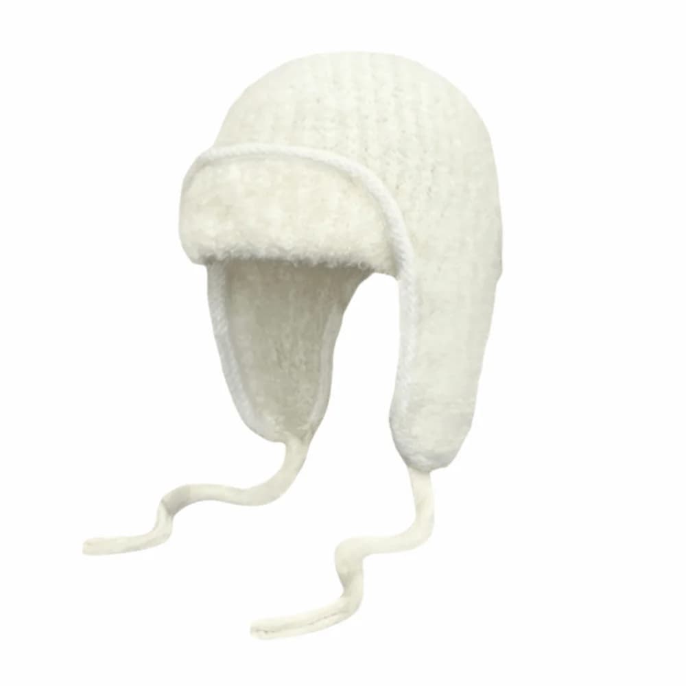 Korean Style Knitted Flying Cap Ear Protection Cold Proof Knitted Woolen Hat Thicken Solid Color Beanie Hat Apparel Accessories
