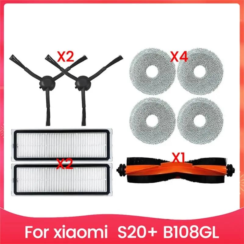 AEE8 - Ricambi per Robot Aspirapolvere Xiaomi S20+ B108GL: Spazzola Principale, Spazzola Laterale, Filtro HEPA, Panno Lavapavimenti