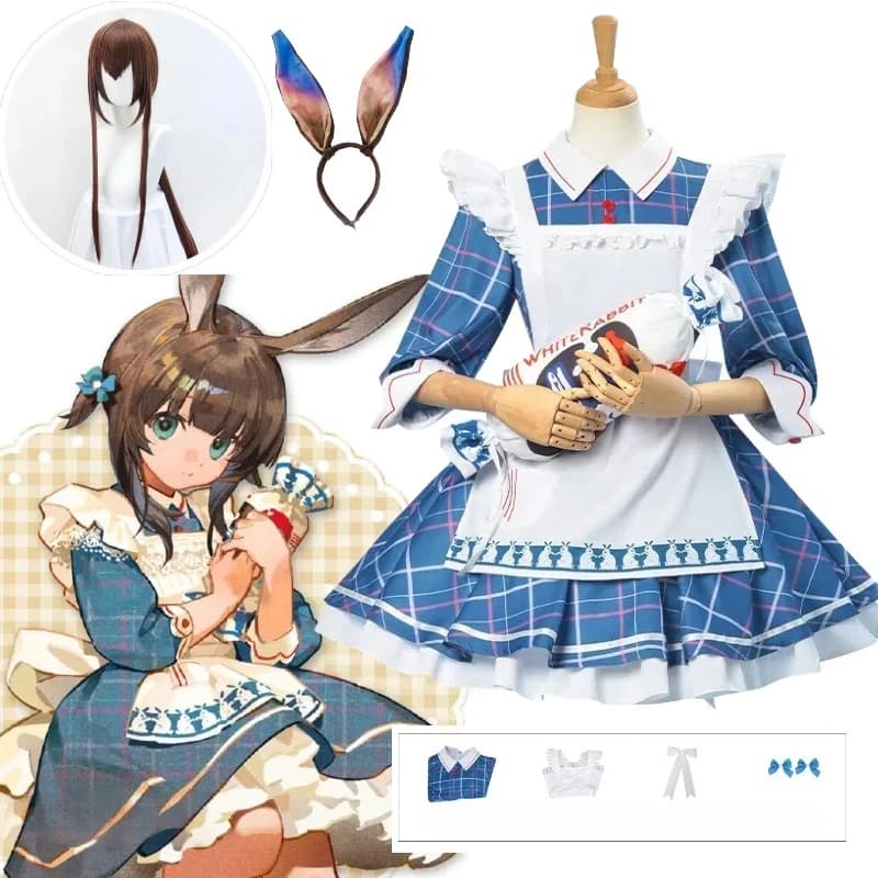 Amiya Gioco Cosplay Arknights Costume Collegamento Coniglio bianco Zucchero al latte Abito da cameriera blu con accessori Set completo per le donne
