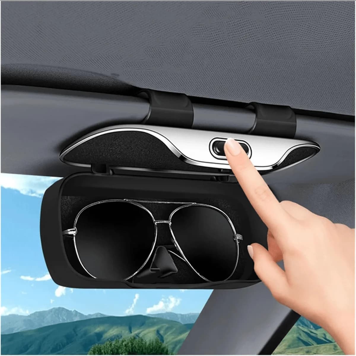 Portaocchiali universale per visiera e cruscotto auto – Clip rapida a una mano, custodia per occhiali anti-graffio e anti-urto, organizer per auto