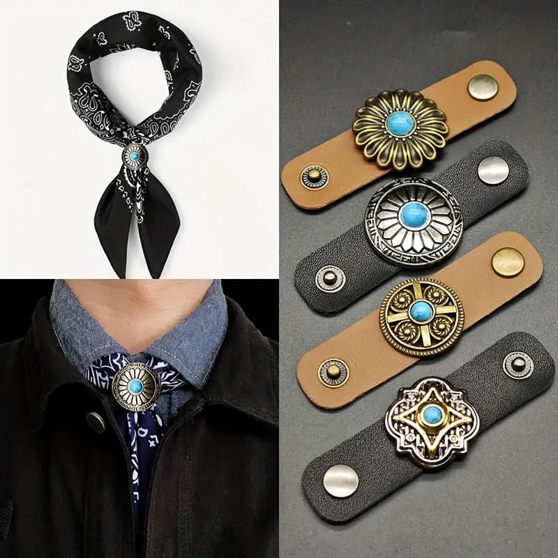 Western-Style Scarf Clips Silk Ring Neckwear Slide Fastener And Securing Loop Versatile Vintage Decorative Accessories For Men