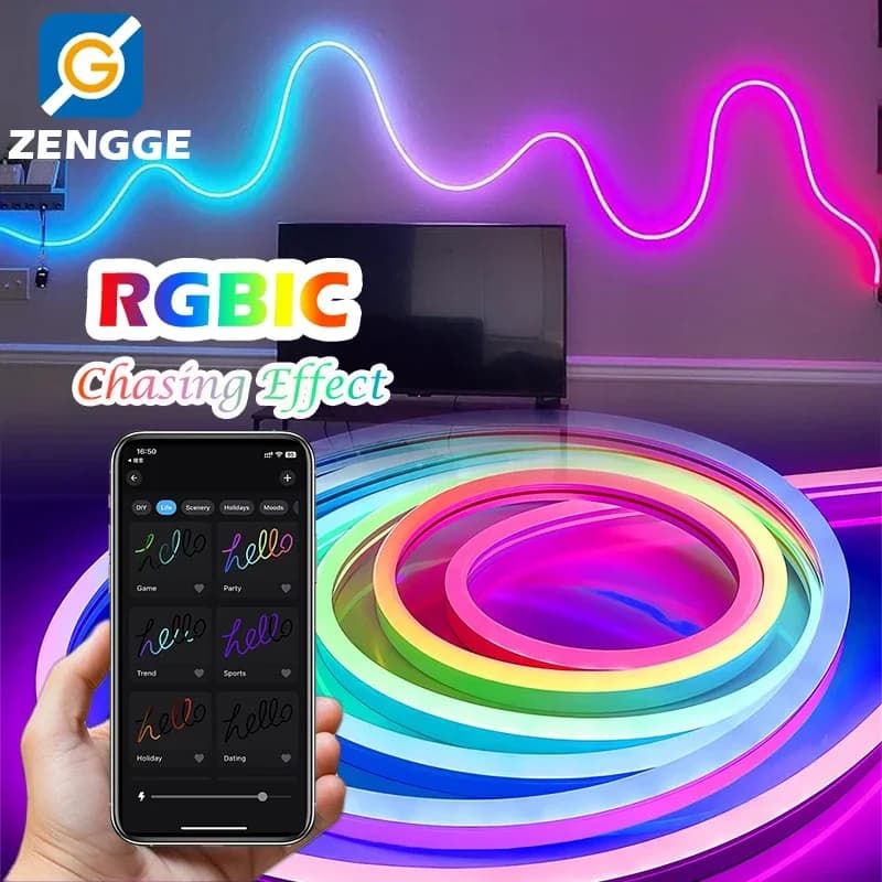 Strisce LED al neon indirizzabili Flessibili digitali RGB + IC Pixel LED Strisce luminose Luci a corda LED Luci a corda al neon LED RGBIC USB
