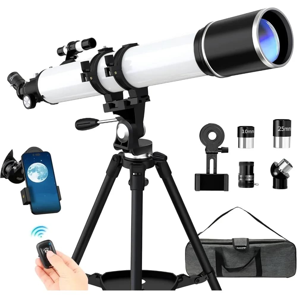 Telescopio Rifrattore ad Alta Potenza 90mm, Ingrandimento 36X-270X, Lunghezza Focale 900mm per Pianeti e Stelle, con Borsa, Treppiede e Adattatore per Telefono