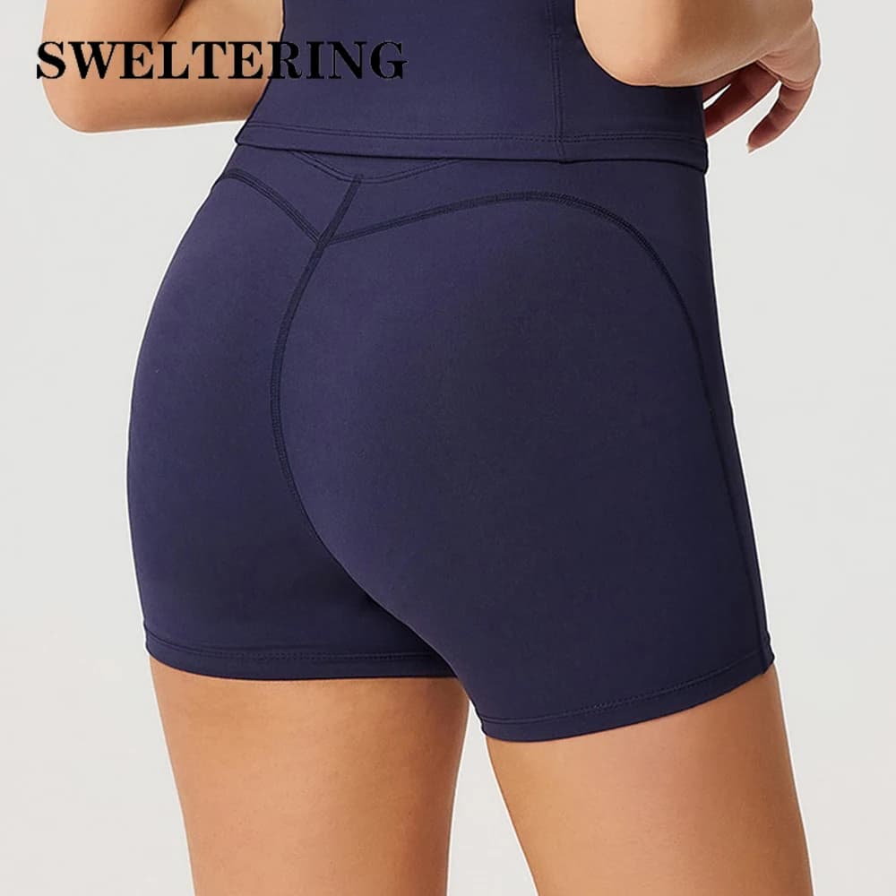 Women's Sports Shorts for Cycling, Leggings Courts Nude Effect, High Waist Yoga Shorts, Slim Yoga Shorts for Yoga with Pancia Control