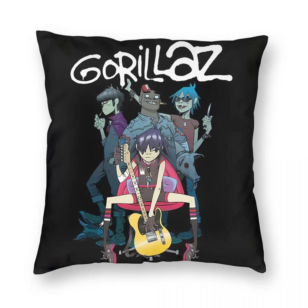 Gorillaz Music Band Federa quadrata Federa per cuscino Cuscino con cerniera Cuscino decorativo comfort per divano di casa
