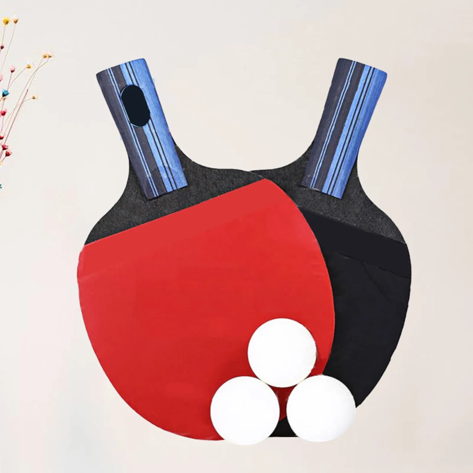 Set di Racchette da Ping-Pong con Gomma su Entrambi i Lati, Manico Lungo in Legno di Pioppo, Impugnatura Ergonomica, Professionale per Amatori e Principianti