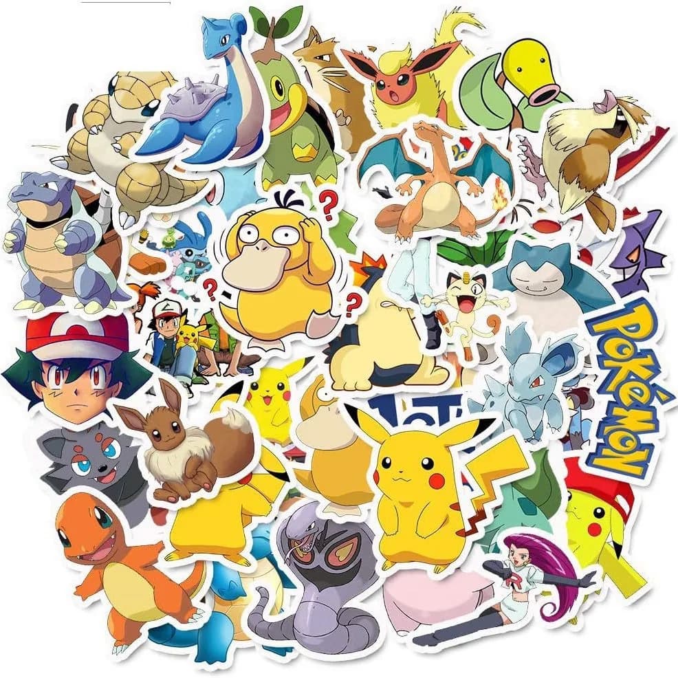 Adesivi Anime Pokémon di Tendenza 50 Pezzi, Decalcomanie in Vinile Impermeabili Senza Duplicati, Simpatici Adesivi Cartoon per Laptop, Custodie per Telefono, Skateboard per Tutte le Età