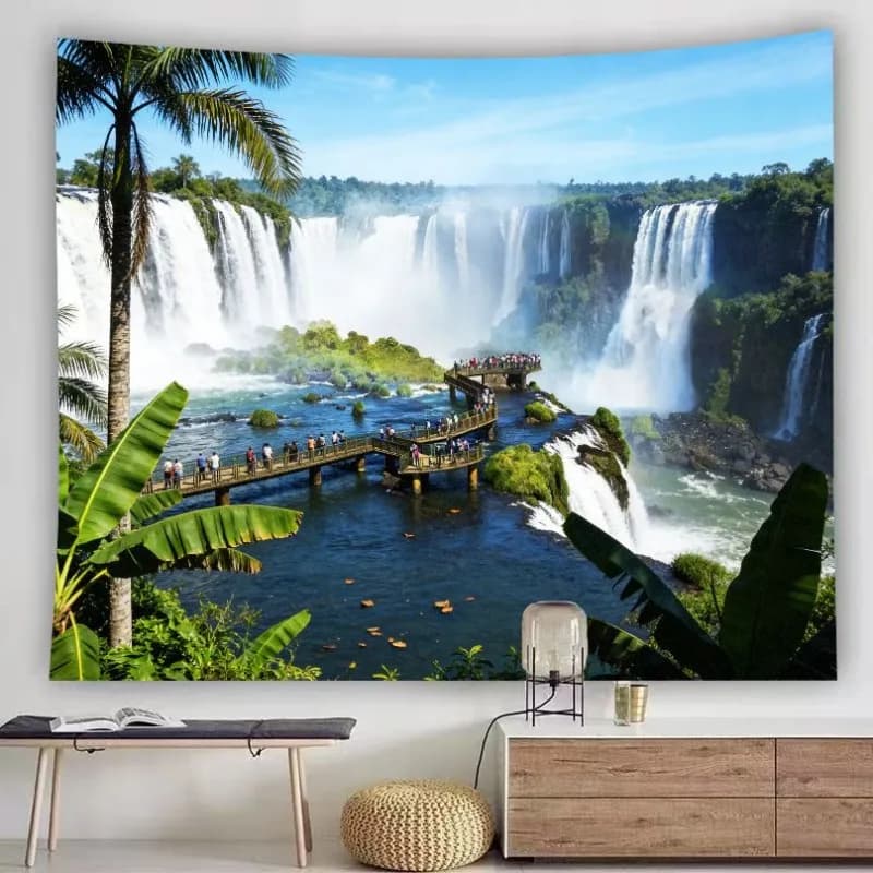 Tropical Waterfall Landscape Tapestry Jungle Nature Scenery Wall Hanging Aesthetic Decor for Living Room Bedroom Dorm