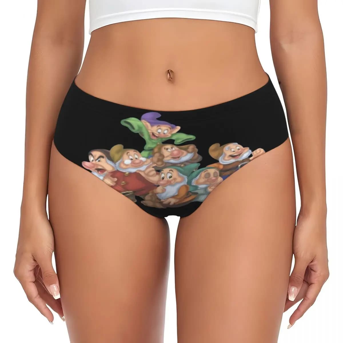 Mutandine personalizzate dei sette nani da donna elasticizzate con personaggi Sneezy, Grumpy, Dopey